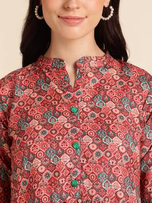 Red Poly Rayon Digital Printed A-line Top 5