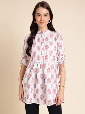 White Poly Rayon Digital Printed A-line Top 1