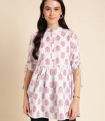 White Poly Rayon Digital Printed A-line Top