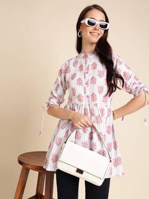 White Poly Rayon Digital Printed A-line Top 4