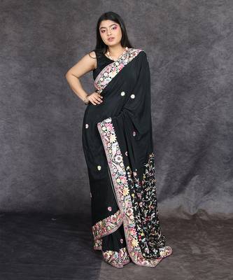 Black parsi gara embroidered crepe saree 1