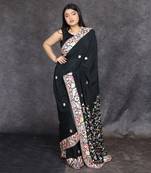 Black parsi gara embroidered crepe saree