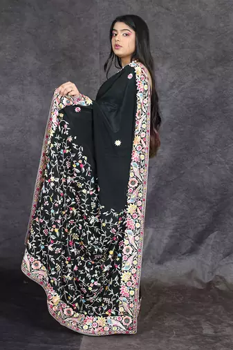 Black parsi gara embroidered crepe saree