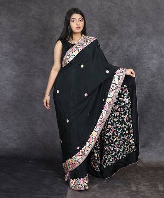 Black parsi gara embroidered crepe saree 3