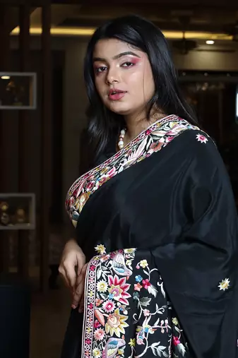 Black parsi gara embroidered crepe saree