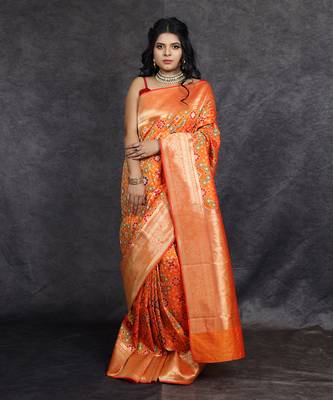 Orange patola print banarasi saree 1