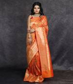 Orange patola print banarasi saree