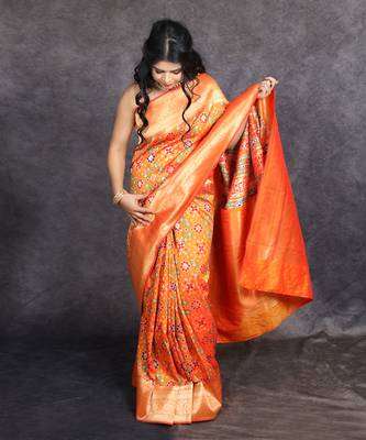 Orange patola print banarasi saree 2
