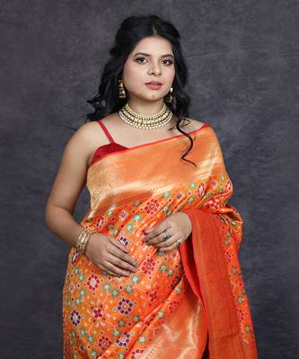 Orange patola print banarasi saree 3
