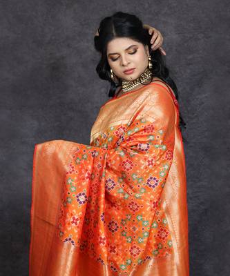 Orange patola print banarasi saree 4