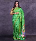 Emerald green hand painted banarasi saree