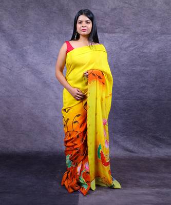Yellow katan silk banarasi saree 1