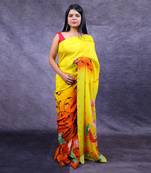 Yellow katan silk banarasi saree