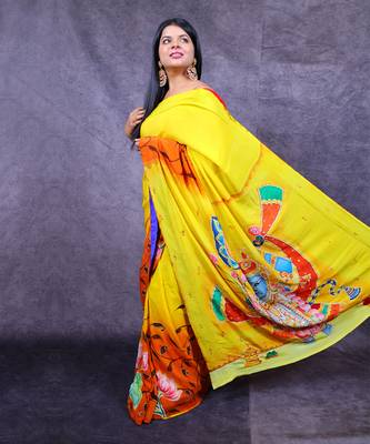 Yellow katan silk banarasi saree 2