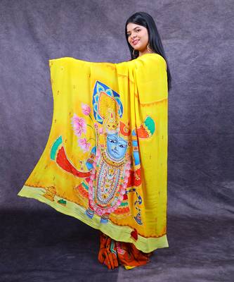 Yellow katan silk banarasi saree 3