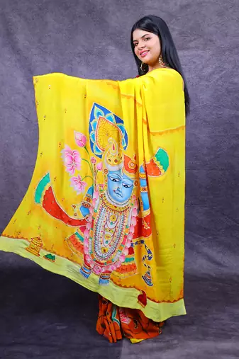 Yellow katan silk banarasi saree