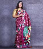 Magenta pichwai hand painted banarasi saree