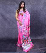 Pink pichwai hand painted banarasi saree