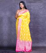 Yellow pichwai hand painted crepe saree
