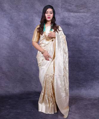 Light beige silk banarasi saree 1