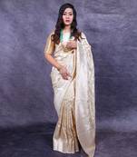 Light beige silk banarasi saree