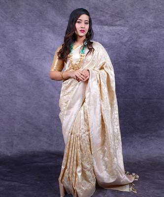 Light beige silk banarasi saree 2
