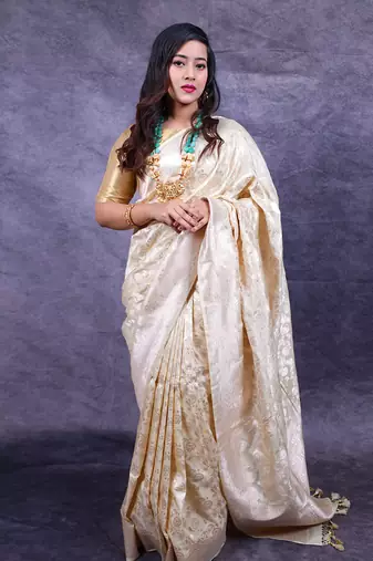 Light beige silk banarasi saree