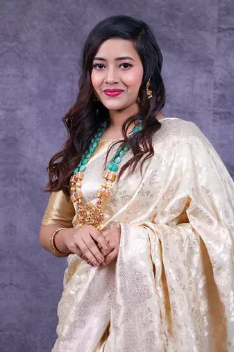 Light beige silk banarasi saree