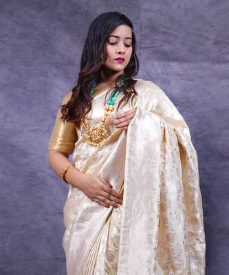 Light beige silk banarasi saree 4