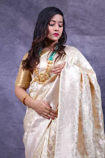 Light beige silk banarasi saree