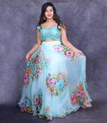 Powder Blue Hand Painted Lehenga Set
