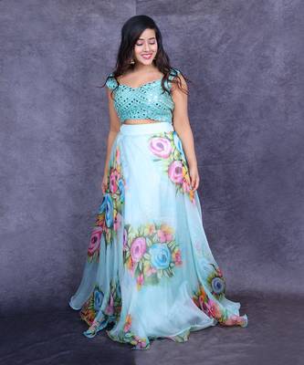 Powder Blue Hand Painted Lehenga Set 2