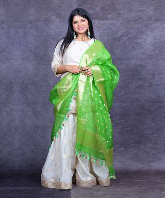 Ivory and green banarasi sharara set 1
