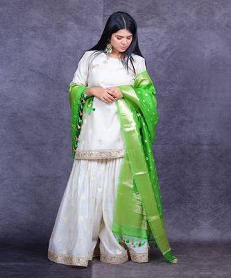 Ivory and green banarasi sharara set 2
