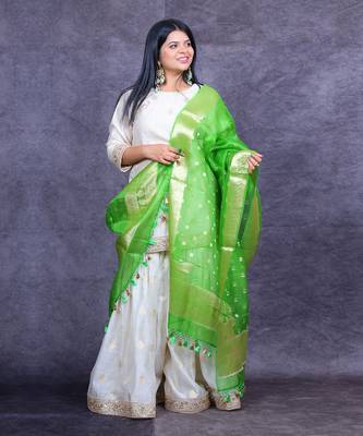 Ivory and green banarasi sharara set 3