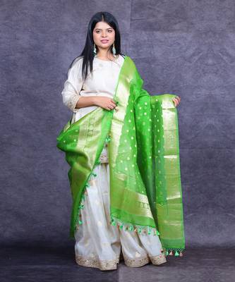 Ivory and green banarasi sharara set 4