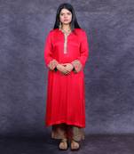 Red gajji silk embroidered kurta set
