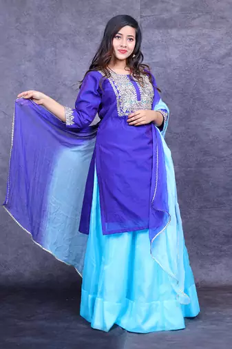 Blue embroidered chanderi kurta set