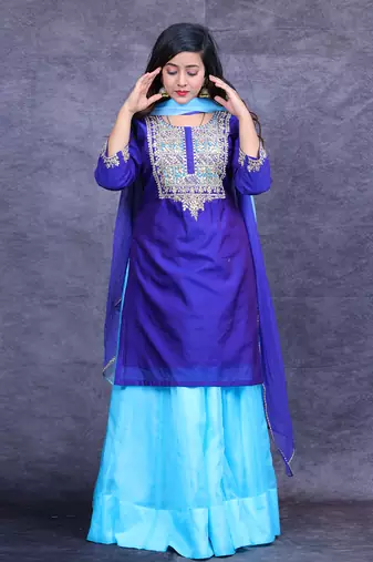 Blue embroidered chanderi kurta set