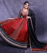 Red ajrakh modal silk anarkali set