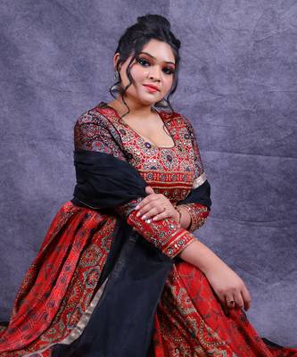 Red ajrakh modal silk anarkali set 2