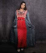 Blue & red bandhani silk ajrakh printed tunic