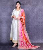 Ivory banarasi anarkali set with ombre bandhani dupatta
