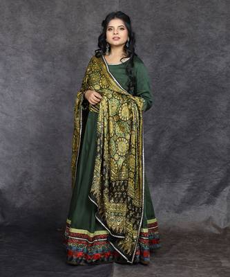 Green modal satin embroidered anarkali 1
