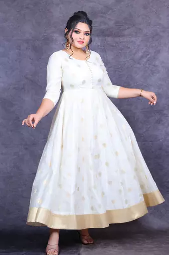 Ivory banarasi anarkali set with ombre bandhani dupatta