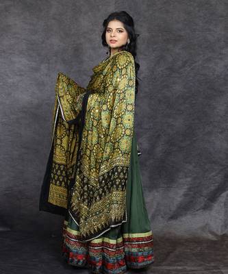 Green modal satin embroidered anarkali 2