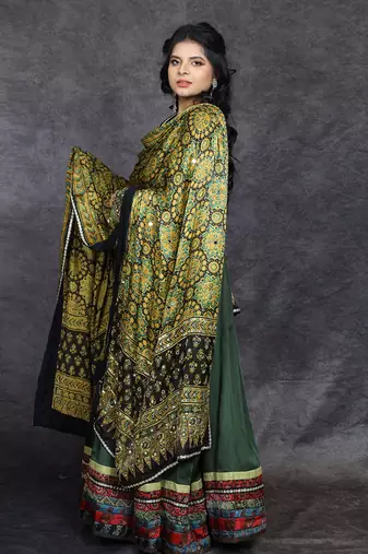 Green modal satin embroidered anarkali