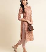 Fabclub rayon gold foil printed straight women designer kurta set (peach)