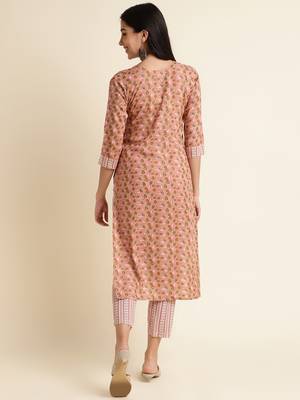 Fabclub rayon gold foil printed straight women designer kurta set (peach) 2