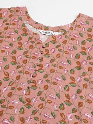 Fabclub rayon gold foil printed straight women designer kurta set (peach) 5